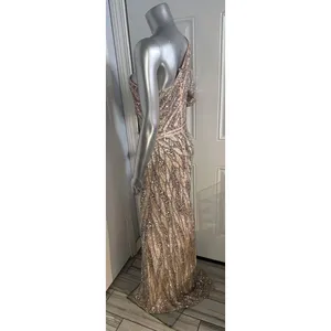 MAC DUGGAL 4982 EMBELLISHED ONE SLEEVE W/ SEQUIN BELT ROSE GOLD GOWN sz 8 thumbnail 10