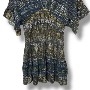 IRO‎ Dress 36 Tulsa Printed Silk Tiered Mini Snake Print Smocked Ruffle Green thumbnail 5