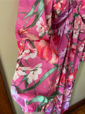 Pink Floral Midi Dress with Front Ring and Cutout Details thumbnail 6