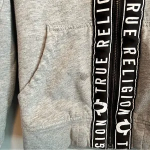 True Religion Logo Tape Zip Up Hoodie Gray Y2K Streetwear Sweatshirt Size Small thumbnail 5