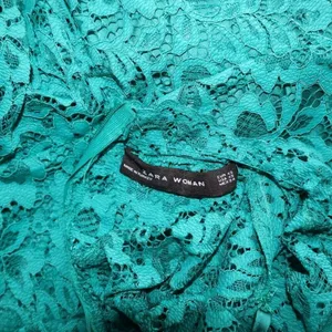 ZARA Lace Dress Sz XS Flower Patterns Green with matching slip thumbnail 4
