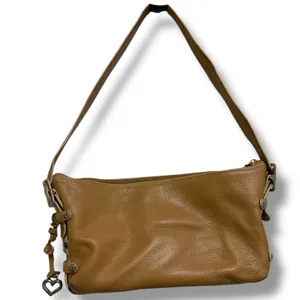 Vintage‎ BRIGHTON Leather Latte Vivica Zip Top Hobo Bag w/Silvertone Accents thumbnail 2