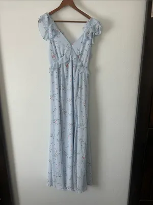 Francesca's Collections Kadence Bow Back Light Blue Floral Ruffle Maxi Dress thumbnail 5