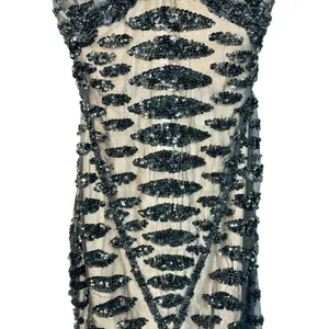 NWT Mandalay Black Silk Beaded Sequin Short Midi Evening Formal Dress Womens 4 thumbnail 4