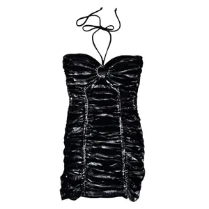 Body Central Vintage Y2K S Little Black Halter Dress Ruched Mini Going Out Cocktail USA‎ Made thumbnail 3