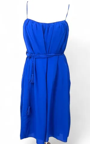 RORY BECCA X ANTHROPOLOGIE | S | Dress Short Mini Cobalt Blue 100% Silk Belt thumbnail 1