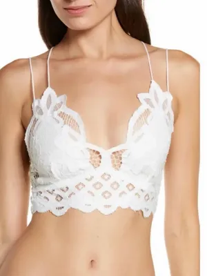 Free People FP One Adella Lace Bralette M White Crochet Boho Crop Top thumbnail 1