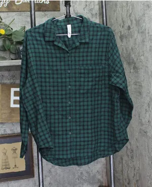 Auden Womens Flannel Long Sleeve Button Down Pajama Shirt 94650411 Green Multi S thumbnail 1