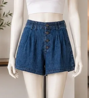 GAP x DOEN Womens Denim Shorts High Waisted Button Fly Pleated Blue 25 0R thumbnail 1