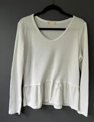 Stylish White Peplum Top by Altar’d State - Size XL thumbnail 1