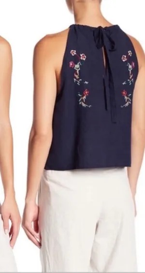 Free People Honey Pie Embroidered Floral Tank Top Blue Size Medium M thumbnail 1