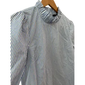 J.Crew Organic Cotton Long Sleeve Ruffleneck Top Stripe Blue Size‎ XS thumbnail 6