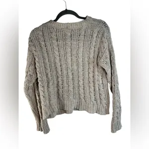 American‎ Eagle Womens XS Oatmeal Cable Knit Sweater Open Knit Cropped Pullover thumbnail 5
