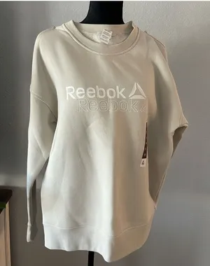 Reebok Relaxed Fit Logo Crewneck Sweatshirt Pullover Cream Ivory Small NWT thumbnail 1