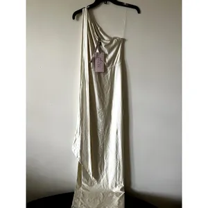 Oh Polly Sheril Asymmetric Scarf-Detail Maxi Dress in Ivory Size 4 New thumbnail 9