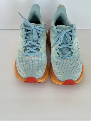Hoka Clifton 8 Women's Mint Blue Running Shoes with Orange Midsole thumbnail 3
