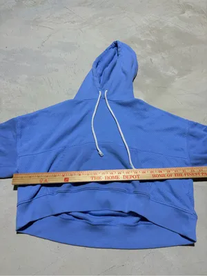 aerie Blue Cropped Hoodie with White Drawstrings small thumbnail 4