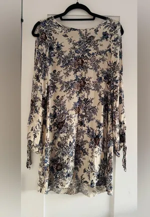 AMERICAN EAGLE OUTFITTERS Dress Cold Shoulder Blue Floral Boho Long Sleeve XS thumbnail 3