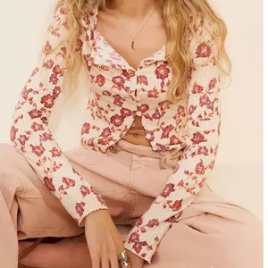 NEW Free People Tilly Tea Combo Ivory Floral Button Front Cotton Long Sleeve Top thumbnail 1