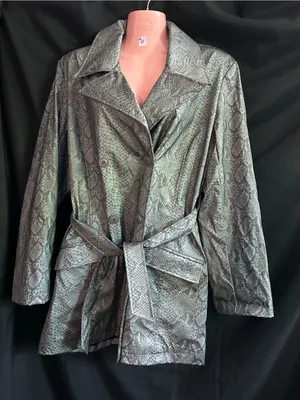 Colebrook & CO. Women’s Metallic Gray Snake-Print Lightweight Trench Coat MD thumbnail 1