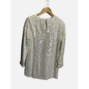 Future Collective Dress Women White Sequin Long‎ Sleeve Mini Party Sparkle XL thumbnail 5