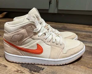 Jordan 1 Mid SE Sail Orange Quartz Corduroy Sneakers Womens Size 9.5 thumbnail 1