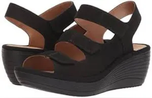 Collection by‎ Clarks Reedly Juno black wedge Sandals women’s size 10 thumbnail 1