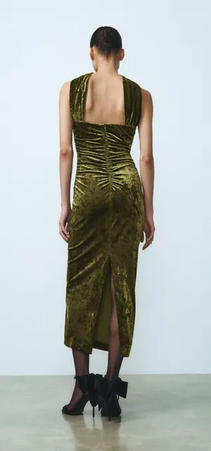 Zara dress velvet Halter neck shawl corset bodycon velour green evening gown thumbnail 14