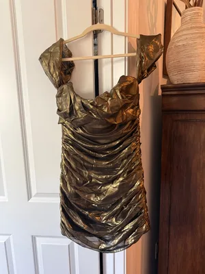 House of CB Ilaria Bro dress gold bronze ruched‎ off shoulder dress thumbnail 2