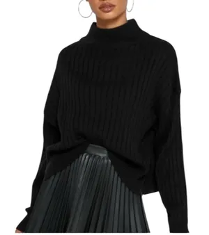 NEW Topshop Black Ribbed Turtleneck Sweater Black Cropped thumbnail 1