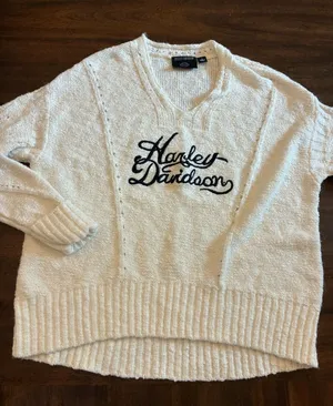 Harley Davidson Station Sweater V-Neck Women’s Medium Cloud Dancer Off White thumbnail 1