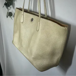 Tory Burch | NWOT Metallic Perry Leather Tote Golden Large Purse Shoulder Bag thumbnail 3