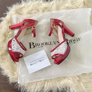 New Brooklyn Ridge Preppy Coquette Red White Lace Strappy High Heels US 7 thumbnail 1