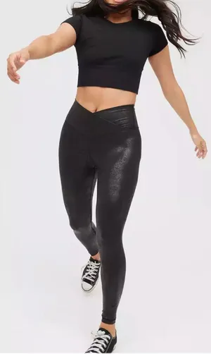 Aerie The Hugger Crossover High Waisted Crackle Leggings thumbnail 1