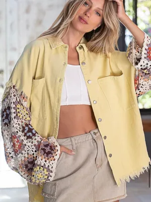 New. Lemonade Twill Shacket w/ Crochet Sleeves thumbnail 4