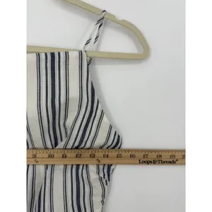 Madewell Linen Cotton Striped Ruched Square Neck Tank Top Size 0 Coastal thumbnail 8