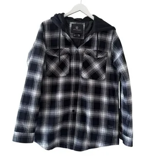 Volcom Hooded Black White Checkered Cotton Blend Ski Snowboard SZ XL # 2518 thumbnail 1