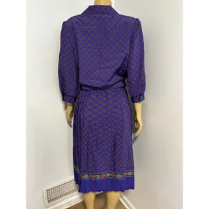 Breli Originals Vintage 80s Purple Geometric Medallion Belted Midi Dress USA thumbnail 6