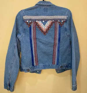 BOOM BOOM Jeans Denim Boho Embellished Festival Jacket - size medium thumbnail 1