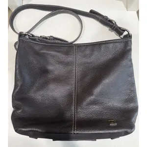 The Sak Dark Brown Pebbled Leather Crossbody Bag Contrast Stitching Adjustable thumbnail 2