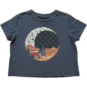 Flag & Anthem Graphic T-Shirt Womens Large Gray Camping Moon Celestial Crop Tee thumbnail 1