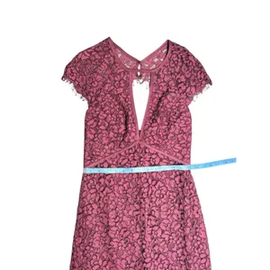 Harlyn Anthropologie Pomegranate Keyhole Maxi Lace Dress Burgundy‎ S Cap Sleeve thumbnail 11