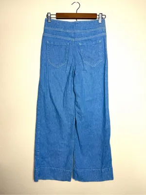 Pilcro Women High-Rise Wide-Leg Trouser Jeans 24P Boho Blue Cotton Linen Coastal thumbnail 7
