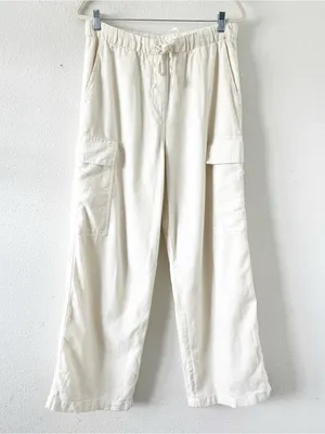 Calvin Klein Ivory Linen Blend Pull On Wide Leg Cargo Pants thumbnail 2