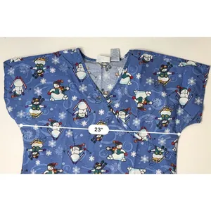 JIJ Scrubs Blue Snowman Snowflake‎ Scrub Medical Top LARGE Wintertime Snow thumbnail 5