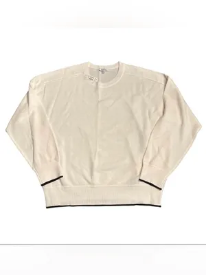 Madewell Merino Wool Pullover Sweater crew neck ivory dark brown trim Size L NWT thumbnail 2