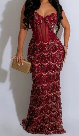 Red sequence dress Size 2 thumbnail 1