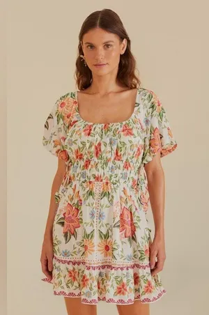 Farm Rio Off-White Bloom Garden Euroflax Premium Linen Mini Dress L thumbnail 8