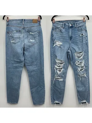 AE Curvy High-Rise Ripped Distressed Stretch Ankle Mom Jeans Size 4 / 27 thumbnail 9
