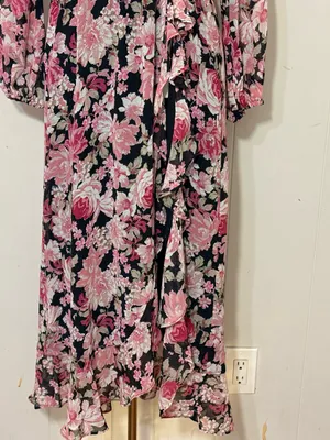 Bardot Floral Wrap Maxi Dress Ruffle Side Slit Black Pink Size M thumbnail 3